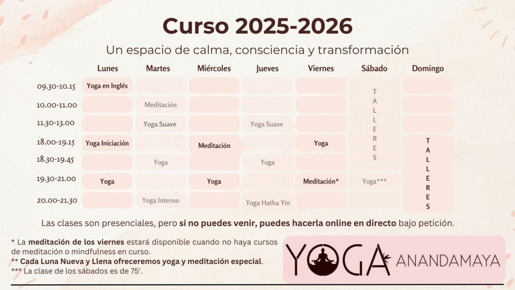 Horarios Yoga Anandamaya Madrid
